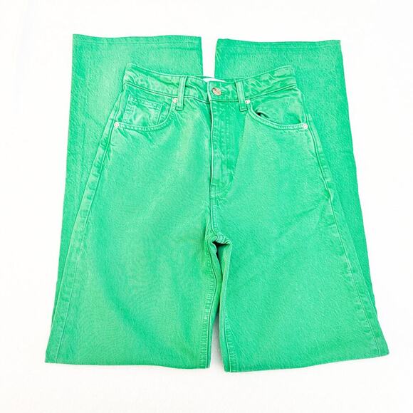 Zara Green Denim Wide Leg Zip Fly High Rise Colored Jeans Size 2 - Picture 7 of 8